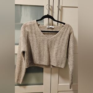 Beige Knit Cropped Sweater